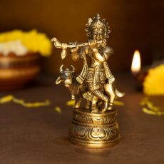 Ekhasa 100% Pure Brass Lord Krishna Idol with Flute (Size: 5") | Shree Lord Krishna Statue for Home Decoration