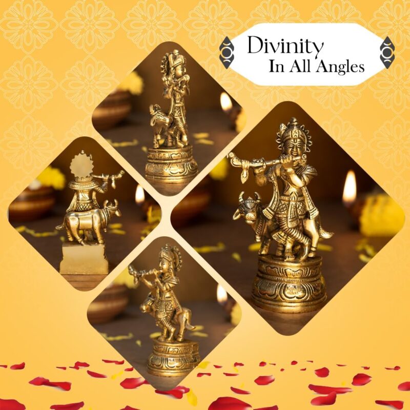 Ekhasa 100% Pure Brass Lord Krishna Idol with Flute (Size: 5") | Shree Lord Krishna Statue for Home Decoration - Image 6