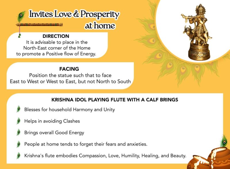 Ekhasa 100% Pure Brass Lord Krishna Idol with Flute (Size: 5") | Shree Lord Krishna Statue for Home Decoration - Image 4